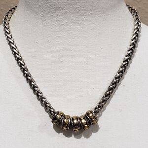 Two-Tone Silver Chain Necklace with Gold Accent Beads By Chico's
